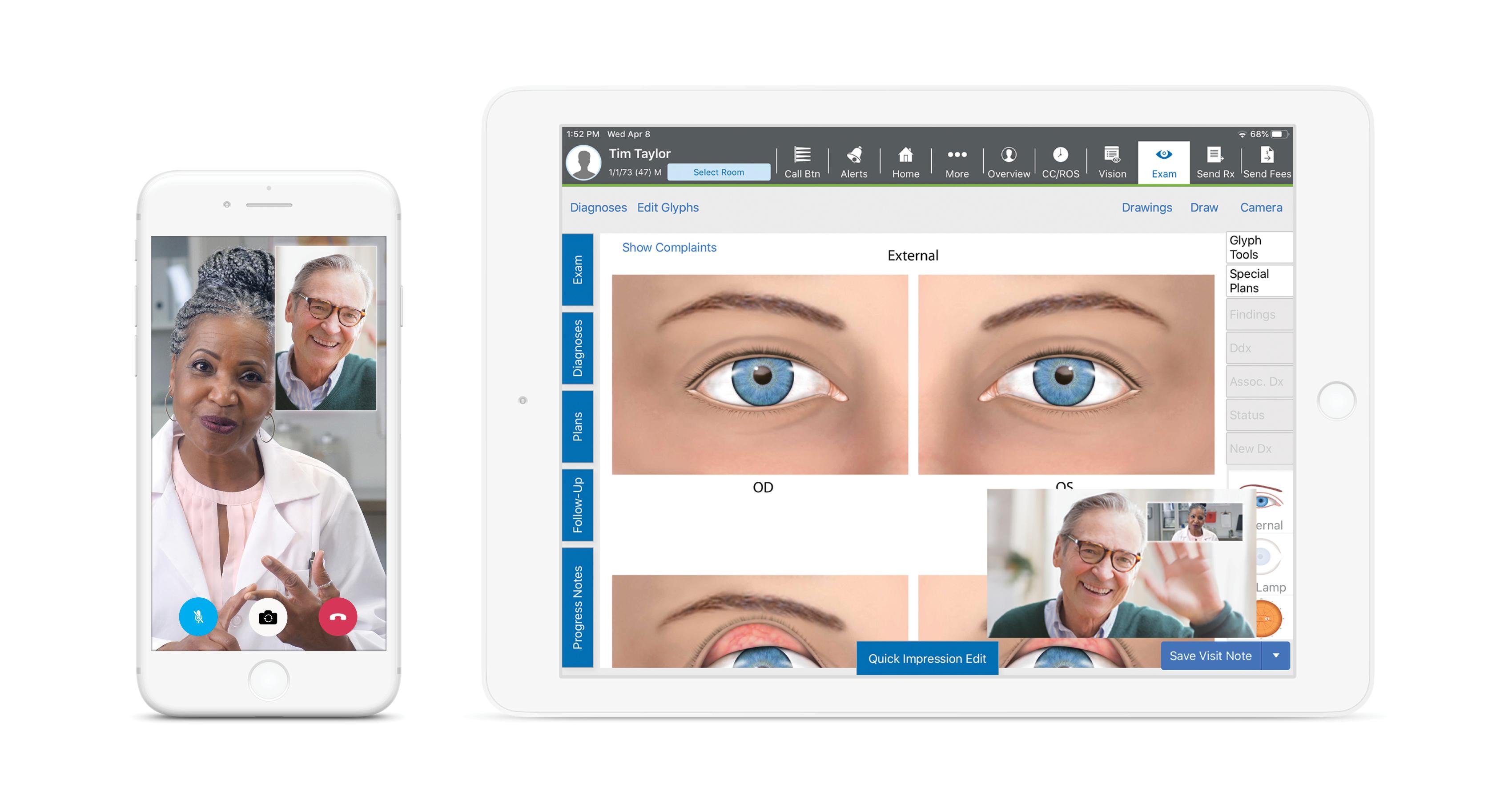 telehealth video chat capability on Eyefinity EHR iPad App and Pocket Patient App