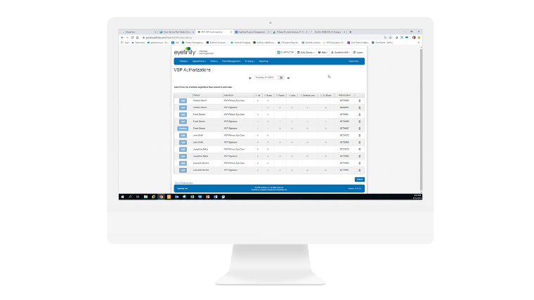 Computer screen showcasing how to pull bulk VSP patient eligibility and authorizations 