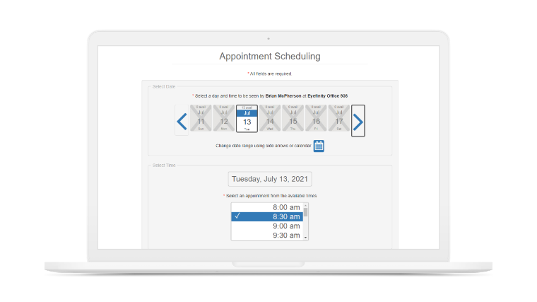 Screenshot of appointment scheduling on laptop
