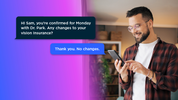 Man messaging optometry office with his phone  