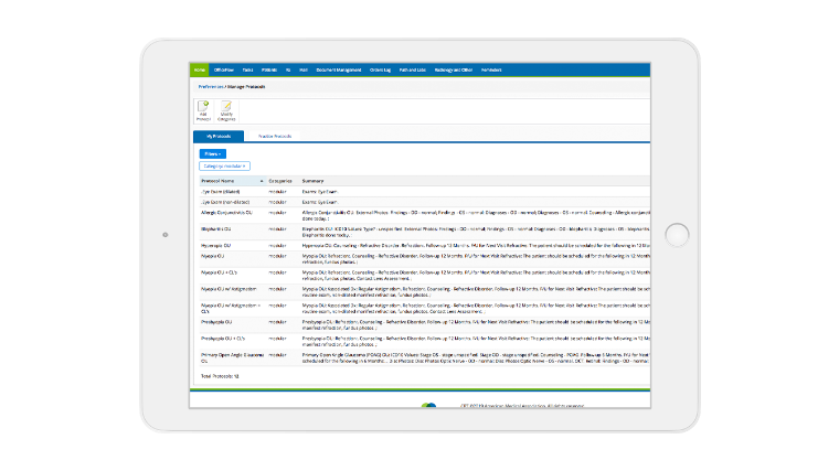 Screenshot of Eyefinity EHR on a tablet
