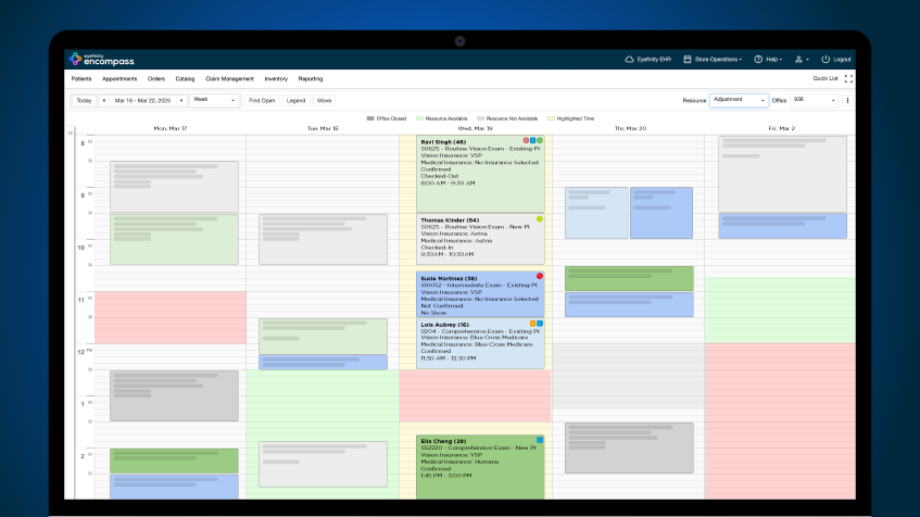 Eyefinity Encompass Integrated Scheduling Calendar Capabilities