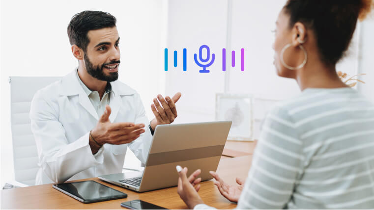 OD speaking to a patient while ambient scribe captures their conversation